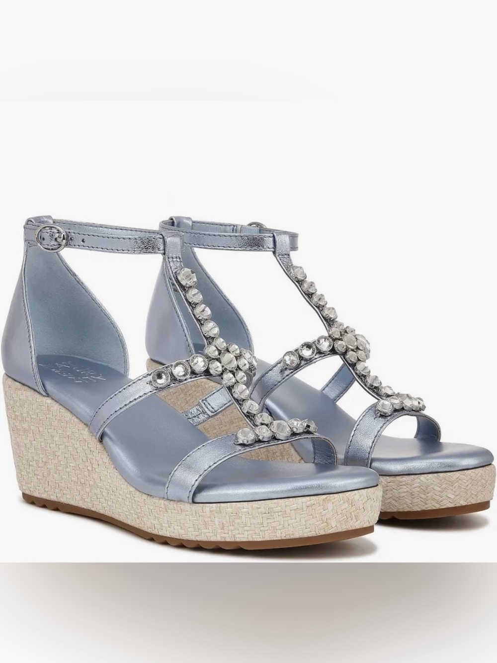 Naturalizer Serena Light Blue Embellished Wedge Sandals Size 9W $50 BNIB